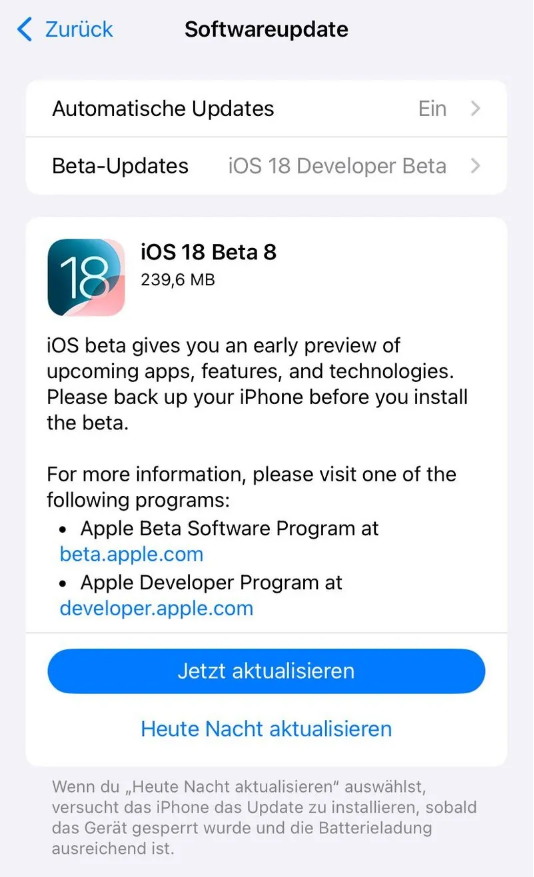 宁强苹果手机维修分享苹果 iOS / iPadOS 18 开发者预览版 Beta 8 发布 